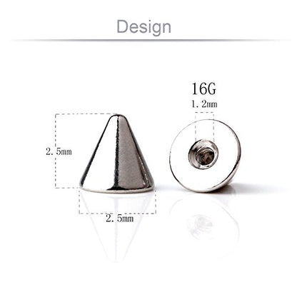 Replacement Spikes Cone Body Jewelry Piercing Barbell Parts 16G 14G Pack of 10 - style: 10pcs 16G 2.5mm