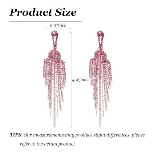 Rhinestone Earrings Prom Earrings for Women Sparkly Long Tassel Chandelier Drop Statement Earring Jewerly Gifts Wedding Party Prom Dresses Accessories - color: A3: pink prom earrings