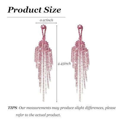 Rhinestone Earrings Prom Earrings for Women Sparkly Long Tassel Chandelier Drop Statement Earring Jewerly Gifts Wedding Party Prom Dresses Accessories - color: A3: pink prom earrings