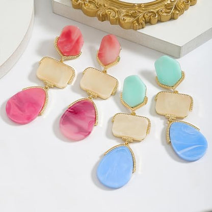 Acrylic Geometric Earrings Multilayer Resin Earrings Long Drop Dangle Earrings Acetate Tassel Earrings Long Pink Cute Jewelry Design for Women - color: Pink