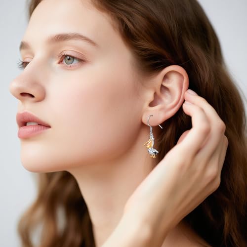 S925 Sterling Silver Cute Bird Earrings for Women Jewelry - color: White-Pelican