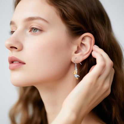 S925 Sterling Silver Cute Bird Earrings for Women Jewelry - color: White-Pelican