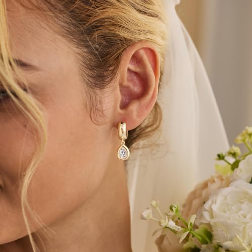 LLWOM Gold Dangle Earrings for Women-Trendy 14K Gold/Silver Plated Cubic Zirconia Huggie Hoop Earrings Teardrop Earrings Lightweight Hypoallergenic Statement Jewelry Gifts for Women - color: G-Teardrop Hoop