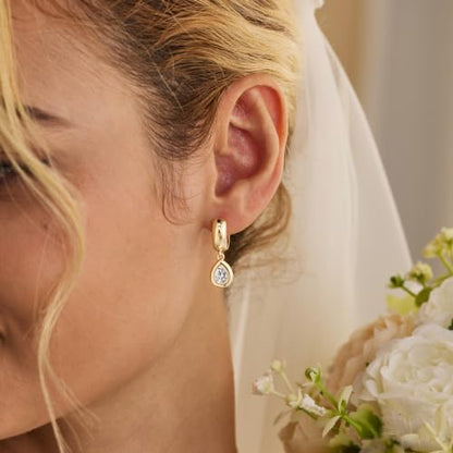LLWOM Gold Dangle Earrings for Women-Trendy 14K Gold/Silver Plated Cubic Zirconia Huggie Hoop Earrings Teardrop Earrings Lightweight Hypoallergenic Statement Jewelry Gifts for Women - color: G-Teardrop Hoop