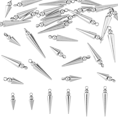 DICOSMETIC 30Pcs 3 Styles Cone Charms Stainless Steel Spike Charms 12/17.5/21.5mm Hiphop Punk Style Cone Charm Cones Bead Charm Long Spike Pendants for Jewelry Making DIY Craft, Hole: 1.4mm