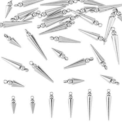 DICOSMETIC 30Pcs 3 Styles Cone Charms Stainless Steel Spike Charms 12/17.5/21.5mm Hiphop Punk Style Cone Charm Cones Bead Charm Long Spike Pendants for Jewelry Making DIY Craft, Hole: 1.4mm
