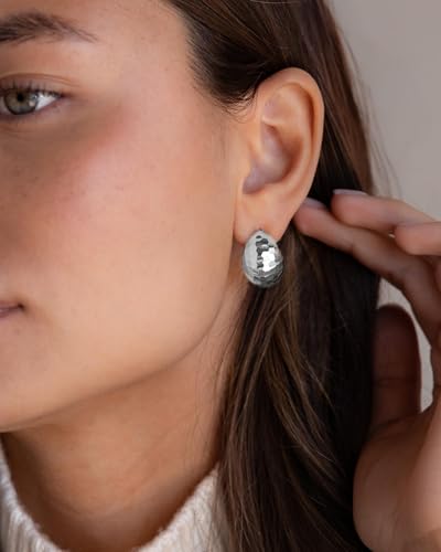 Gold Chunky Earrings for Women Trendy, 14K Gold Plated Dainty Kont Earrings Statement Minimalist Hypoallergenic Stud Earrings - color: Kala & Silver