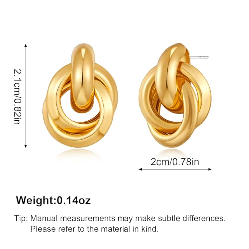 Gold Chunky Earrings for Women Geometric Knot Link Drop Dangle Earrings 14K Gold Plated Statement Earrings Trendy Gold Jewelry - color: Style 6-Gold