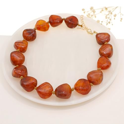 We We Chunky Colorful Beaded Necklace for Women Large Boho Statement Bead Chokers Necklaces Turquoise Blue Big Beads Jewelry Neck Summer Beach - color: big bead amber