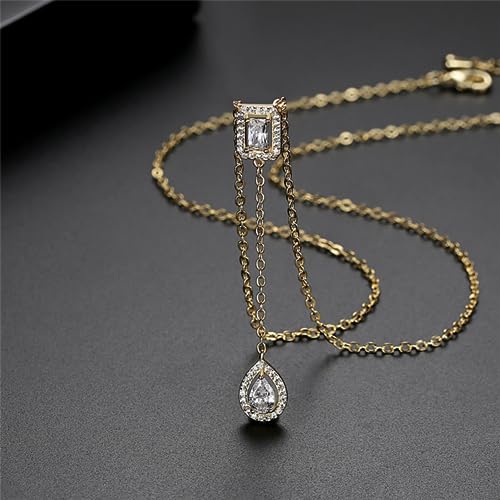 Gold Plated Geometric Style Sparkly Dainty Rectangle Teardrop Shaped AAAAA Australia Crystal with Cubic Zirconia Y Necklace Fashion Jewelry for Women & Teen Girls - color: Teardrop Y Necklace GD