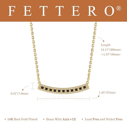 Fettero Dainty 14K Gold Plated Cubic Zirconia Necklaces for Women, Simple Bar Pendant Necklace, Mix-color Rainbow Jewelry Gold Necklace for Women Trendy Gifts - style: Smile Bar