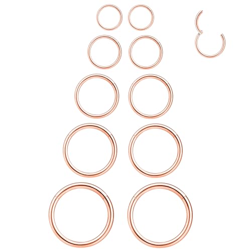 LEE&RO 16G 6MM 7MM 8MM 9MM 10MM Hinged Clicker Septum Rings 16G Nose Hoop Tragus Helix Cartilage Hoop Earrings - color: rose gold