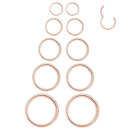LEE&RO 16G 6MM 7MM 8MM 9MM 10MM Hinged Clicker Septum Rings 16G Nose Hoop Tragus Helix Cartilage Hoop Earrings - color: rose gold