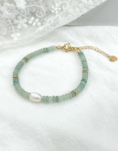 Gemstone Beaded Bracelets with Freshwater Pearl | Crystal Beaded Bracelet Boho Natural Stone Trendy Jewelry Gifts - color: Green