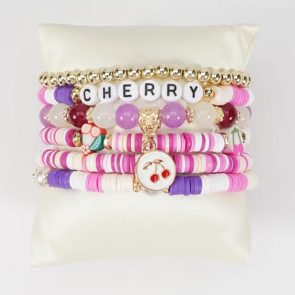 Twinfree Bohemian Cute Fruit Banana Cherry Strawberry Pineapple Mango Polymer Clay Beaded Stackable Stretch Bracelets - color: Color 5