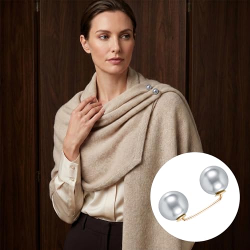 Pearl Brooches Pins, Faux Pearl Sweater Shawl Clip - color: Grey, 8pcs