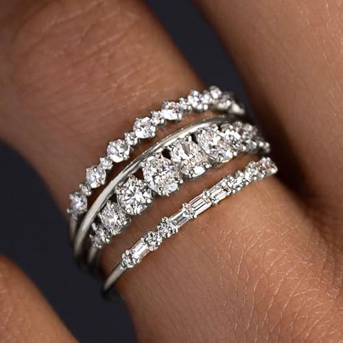 4Pcs/Set Fashion Stackable Rings for Women Luxury CZ Wedding Accessories | Daily Wear, Office, Work, Business Casual, Everyday Outfit, Stackable, Casual Outing - color: silver color