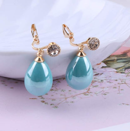 Pearl Clip on Earrings for Women - 14K Gold Silver Plated Cubic Zirconia Non Pierced Ear Clips Jewelry Gifts for Wedding Bridal Party Gifts - color: Light Blue-10mm