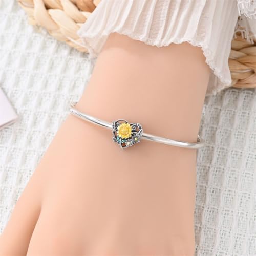 Pandach 925 Sterling Silver Charms Beads for Bracelets and Necklaces Butterfly and Headphones Pendants Clover Charms Jewelry Gift for Women - style: Sunflower Beads