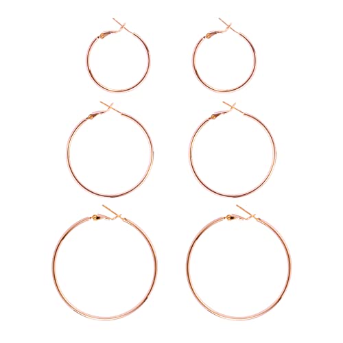 DAILY VIBES Simple Big Thin Hoop Earrings for Women Trendy, 3 Pairs | 925 Sterling Silver Post Large Hoops, 14K Gold or Silver Plated Loop, Hypoallergenic Hoop Earrings Set - color: Rose Gold, size: 30-40-50mm