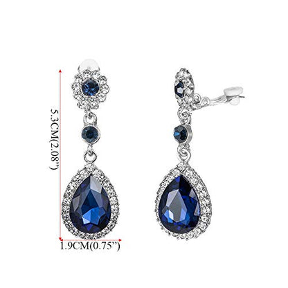 Gorgeous Austrian Crystal Rhinestone Wedding Bridal Teardrop Drop Dangle Earrings - color: Dark Blue