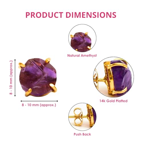 Gempires Raw Gemstone Stud Earrings for Women, Natural Crystal Birthstone | Pear Shaped Bezel Drop, Gold Plated Fish Hook, Lightweight, Handmade
