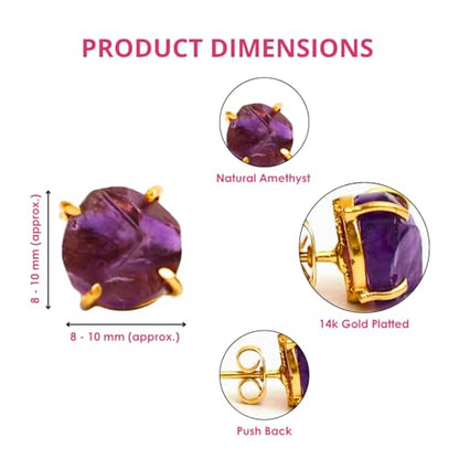 Gempires Raw Gemstone Stud Earrings for Women, Natural Crystal Birthstone | Pear Shaped Bezel Drop, Gold Plated Fish Hook, Lightweight, Handmade