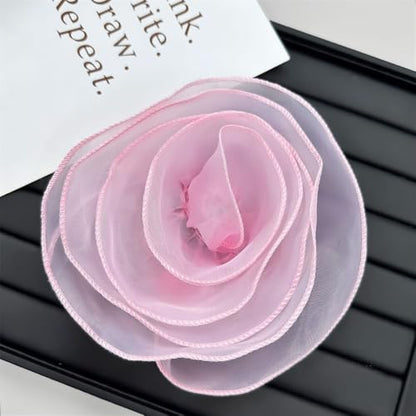 10inch Extra Large Flower Brooch Pin for Women Fashion Dainty Organza Satin Fabric Big Camellia Brooches Lapel Pins Wedding Dance Party Dress Accessories Exaggerated Jewelry Gift - color: 6 inch Pink