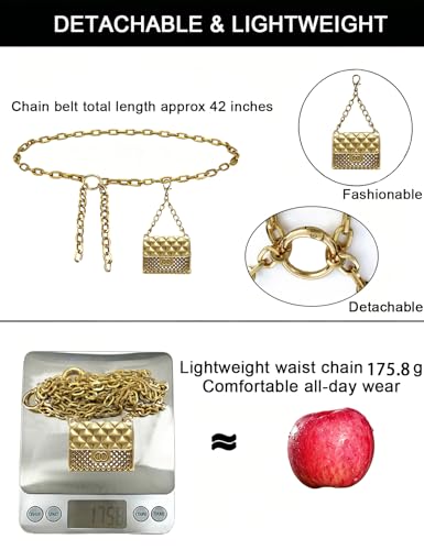 BEMYLV Mini Chain Belt Purse Gold Waist Bag for Women Fashion Fanny Pack | Trendy Detachable Waist Purse Cute Bag for Dresses Jeans - color: Anti-Gold