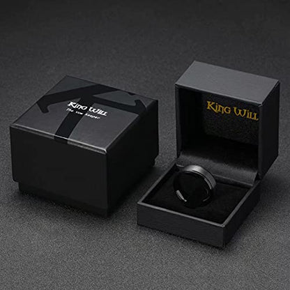 King Will Classic Tungsten Wedding Band for Men, 6/7/8/9/10mm Widths, Polished Finish Step Edge Matte Rings Comfort Fit - color: B-Black 8mm