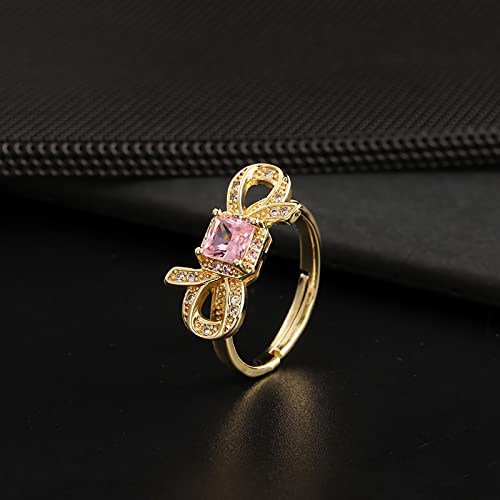 Gold-Plated Butterfly Rings - Vintage Snake Statement Rings with Cubic Zirconia for Women Adjustable Open Rings - style: Pink Diamond