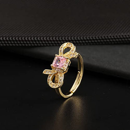 Gold-Plated Butterfly Rings - Vintage Snake Statement Rings with Cubic Zirconia for Women Adjustable Open Rings - style: Pink Diamond