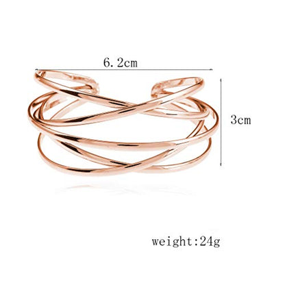 Boho Chunky Cuff Bracelet for Women,Gold/Silver/Rose gold Multi-layer Cross Wire Bangle Bracelets Open Adjustable Wide Cuff Bracelet Fashion Statement Jewelry - color: Rose gold