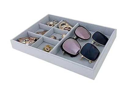 Gray Velvet Stackable Organizer Premium Quality Stackable Tray Halft 6 Grid and Half Open Multi Function Storage Drawer Divider Closet Inserts - size: 6 Grid Flat