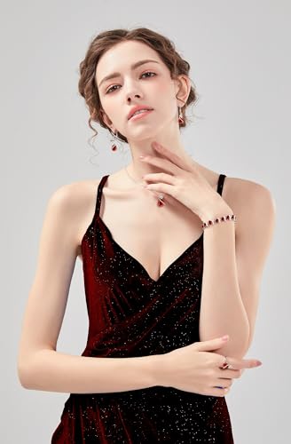 GZWHD Jewelry Set for Women CZ Earrings Necklace Ring Bracelet Set Prom Party Wedding Jewelry Gift for Mother Friend Wife - color: A-Garnet