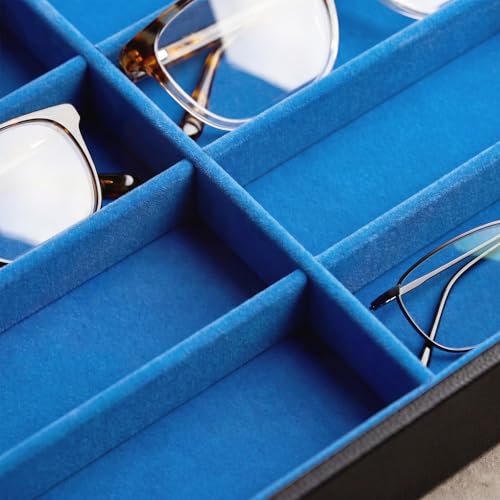 Stratalife 8 Grids Drawer Sunglasses Organizer Tray, Blue PU Velvet | Stackable Eyeglasses Storage Case with Removable Dividers, Jewelry Display Case for Necklace Bracelet, 13.78x9.5x1.2inch - color: Blue