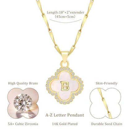 LETFLY 14K Four Leaf Clover Natural Shells Initial A-Z Necklaces for Women - color: Gold, style: Letter B