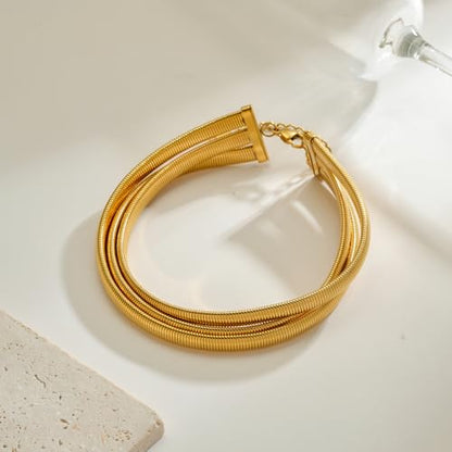 Badu Chunky Gold Stainless Steel Choker Necklace For Women Stretch Snake Shain Non Tarnish Gold Triple Necklace - color: Gold