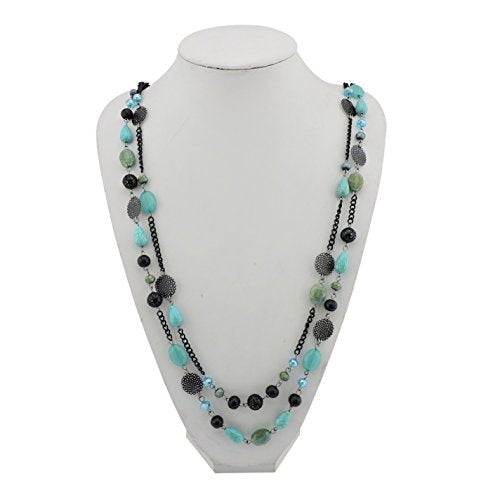 Bocar Long Necklaces for Women Trendy, Boho Layered Crystal Beaded Collar Necklaces for Women, Fashion Statement Necklaces Jewelry - color: Blue green