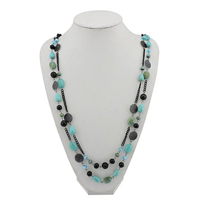 Bocar Long Necklaces for Women Trendy, Boho Layered Crystal Beaded Collar Necklaces for Women, Fashion Statement Necklaces Jewelry - color: Blue green
