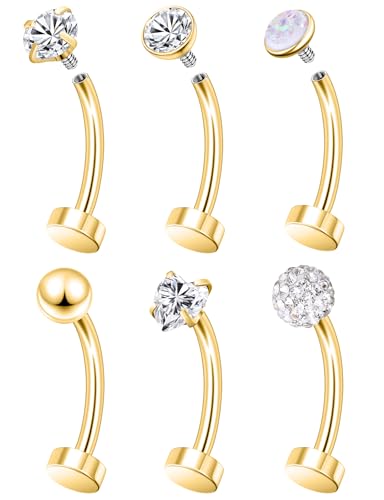 14G Floating Belly Button Ring Piercing Jewelry 316L Stainless Surgical Steel Round Heart Cubic Zirconia Opal Navel Rings Belly Button Ring Piercing Jewelry for Women 14 Gauge Hypoallergenic - color: Gold-8MM Bar-Clear CZ