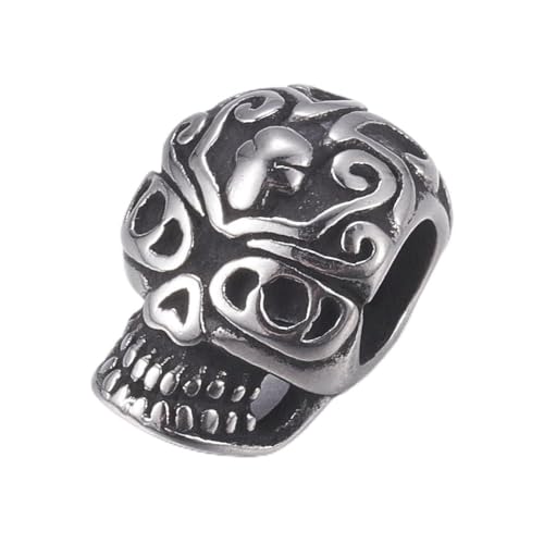 Elecrelive 10Pcs Halloween Skull Beads Skeleton Skull Head Stainless Steel Beads Large Hole Bracelet Charms for Gothic Necklace Bracelets Earrings Jewelry Making - color: Steel Color-10pcs