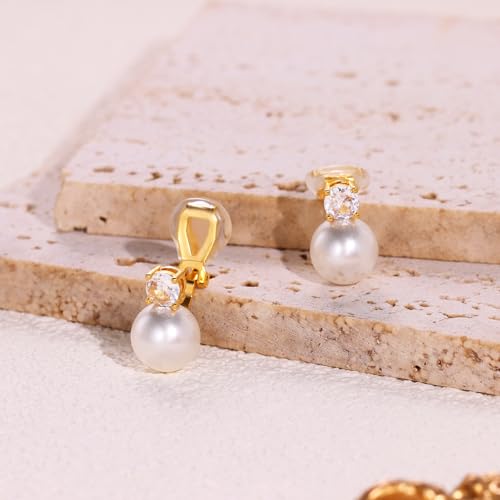 Awinesn Pearl Clip on Earrings for Women 14K Gold Silver Plated Pearl Earrings Cubic Zirconia Non Pierced Earrings for Women Jewelry Gifts Wedding Party - color: CZ-gold-12mm