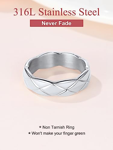 FOCALOOK Crush Bands Ring for Women Yellow Gold Plated 6MM Wide Wedding Promise Stacking Rings, Size 7-12 - color: 01.Silver