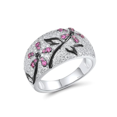Santuzza 925 Sterling Silver Cherry Ring Cubic Zirconia Tree Branches Ring for Women - color: Orchid