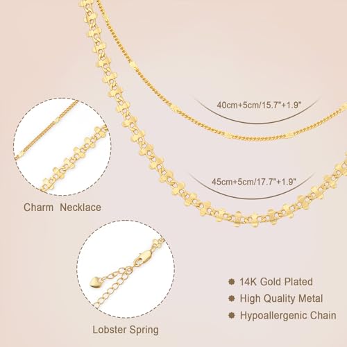 Layered Necklaces for Women 14k Gold Plated Chain Necklace Trendy Dainty Toggle Clasp Chunky Cuban Link Paperclip Chain Jewelry Gift - style: Style 3：Flat Chain Layered