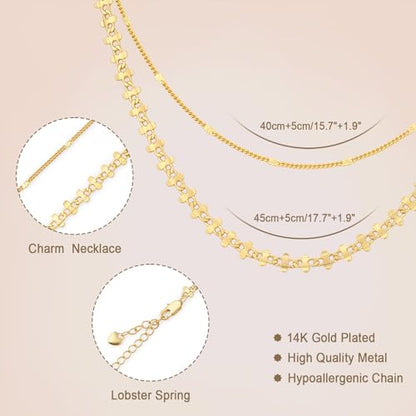 Layered Necklaces for Women 14k Gold Plated Chain Necklace Trendy Dainty Toggle Clasp Chunky Cuban Link Paperclip Chain Jewelry Gift - style: Style 3：Flat Chain Layered