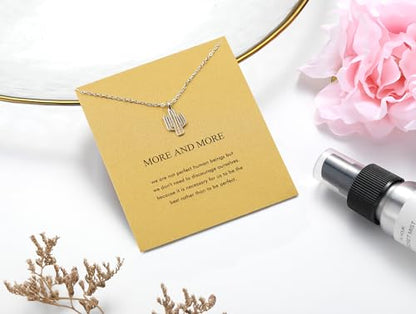 Silver Necklaces for Women Teens, Best Friend Necklace Sister Daughter Gift | Horseshoe Butterfly Swan Wave Evil Eye Necklace Graduation Chritmas Birthday Gifts for Women, Stainless Steel - style: Cactus