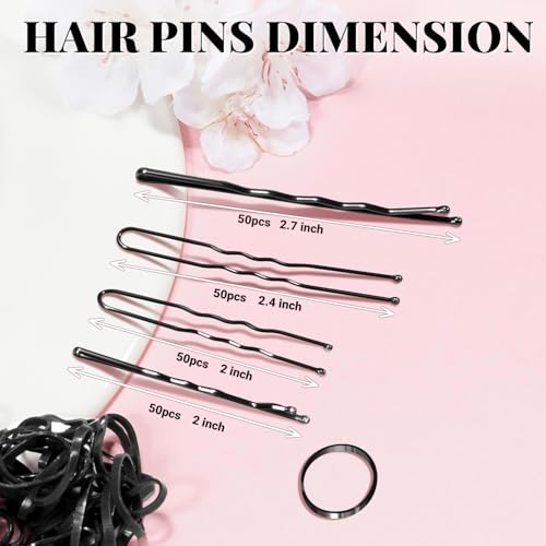 IKOCO 415pcs Bobby Pins Set, U Pins with Hair Ties and Hair Net, Black | Strong Hold, Snag-Free, No Damage, Smooth Edges, Dance Competition & Ballet Ready, For Updos, Buns & Daily Styling - color: Black
