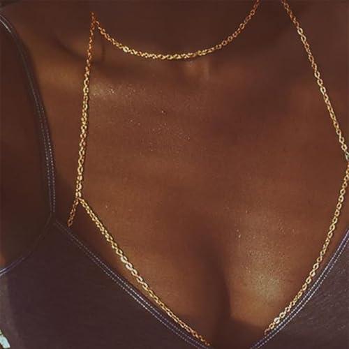 Gold Plated Body Chain for Women, Layered Bikini Waist Chain | Sexy Rhinestone Body Jewelry, Chest Belly Chain, Adjustable Fit, Crossover Design, Summer Beach Parties and Vacations - color: Gold7